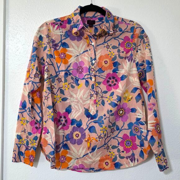 J. Crew Liberty London Floral Classic Popover Shirt Pavilion Pink Multi Blouse - Picture 2 of 11